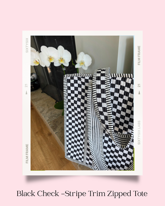 Black Checker Zipped Tote (Stripe Edge) - NEW SEASON