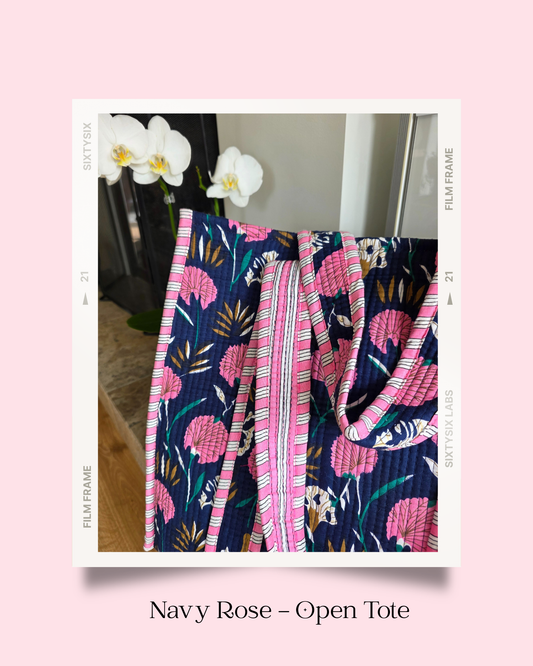 Navy Rose Open Tote - NEW SEASON