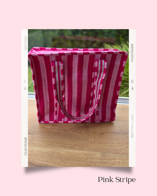 Pink Stripe Zipped Tote