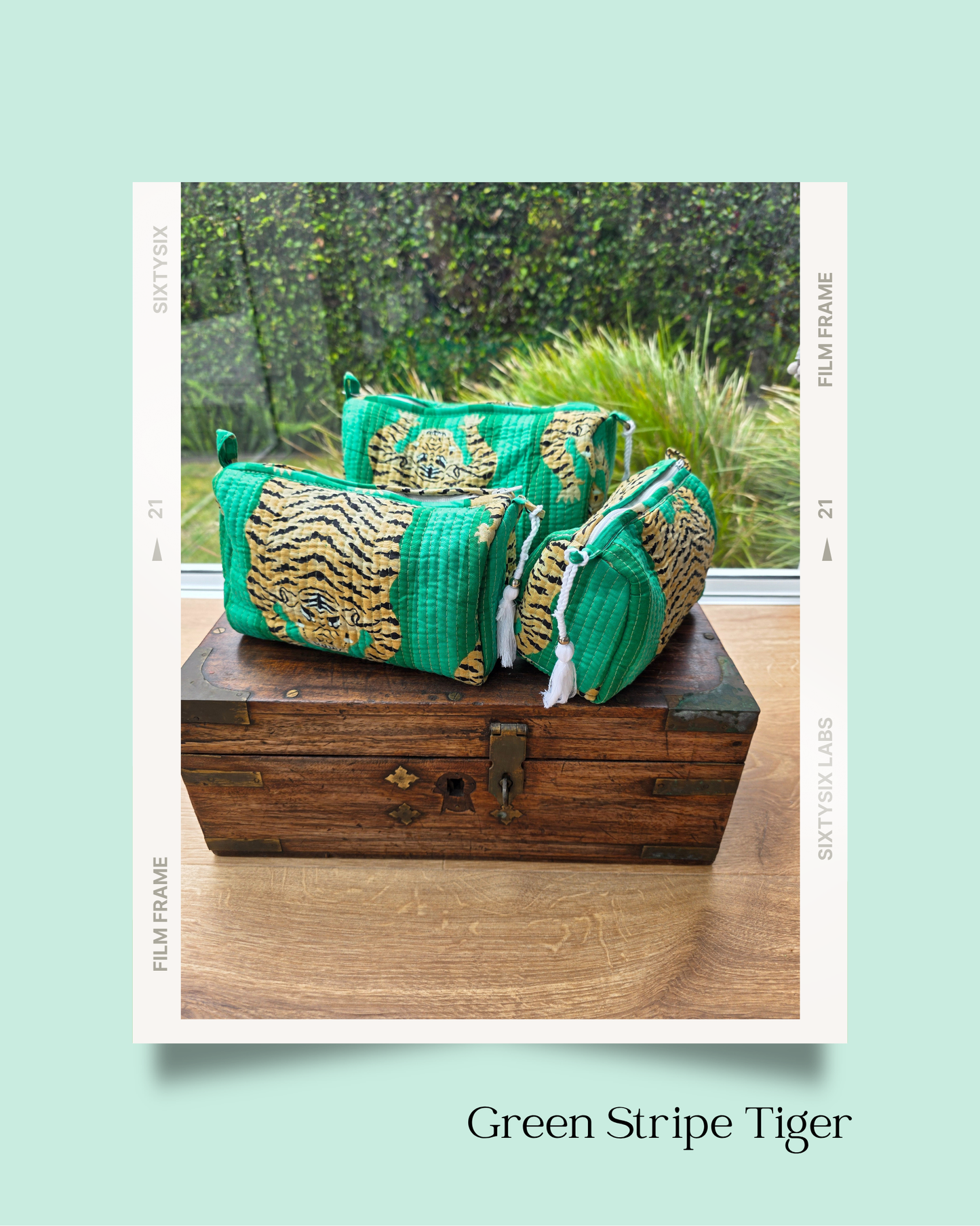 Green Stripe Tiger - Vanity Bag Set