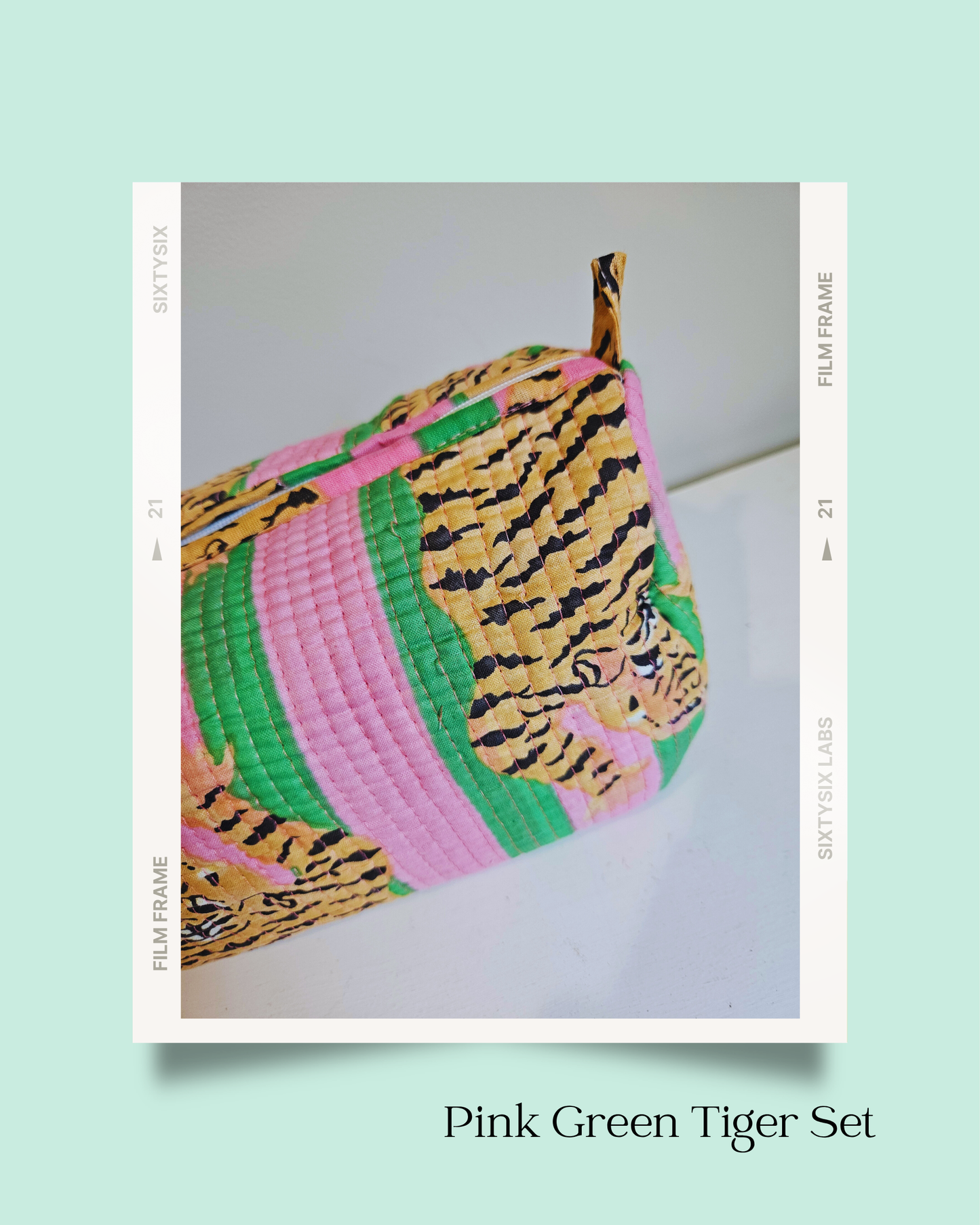 Pink Green Tiger - Vanity Bag Set