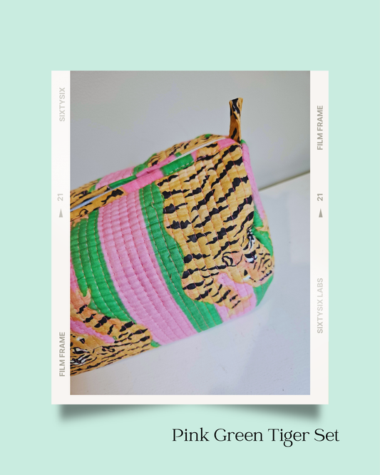Pink Green Tiger - Vanity Bag Set