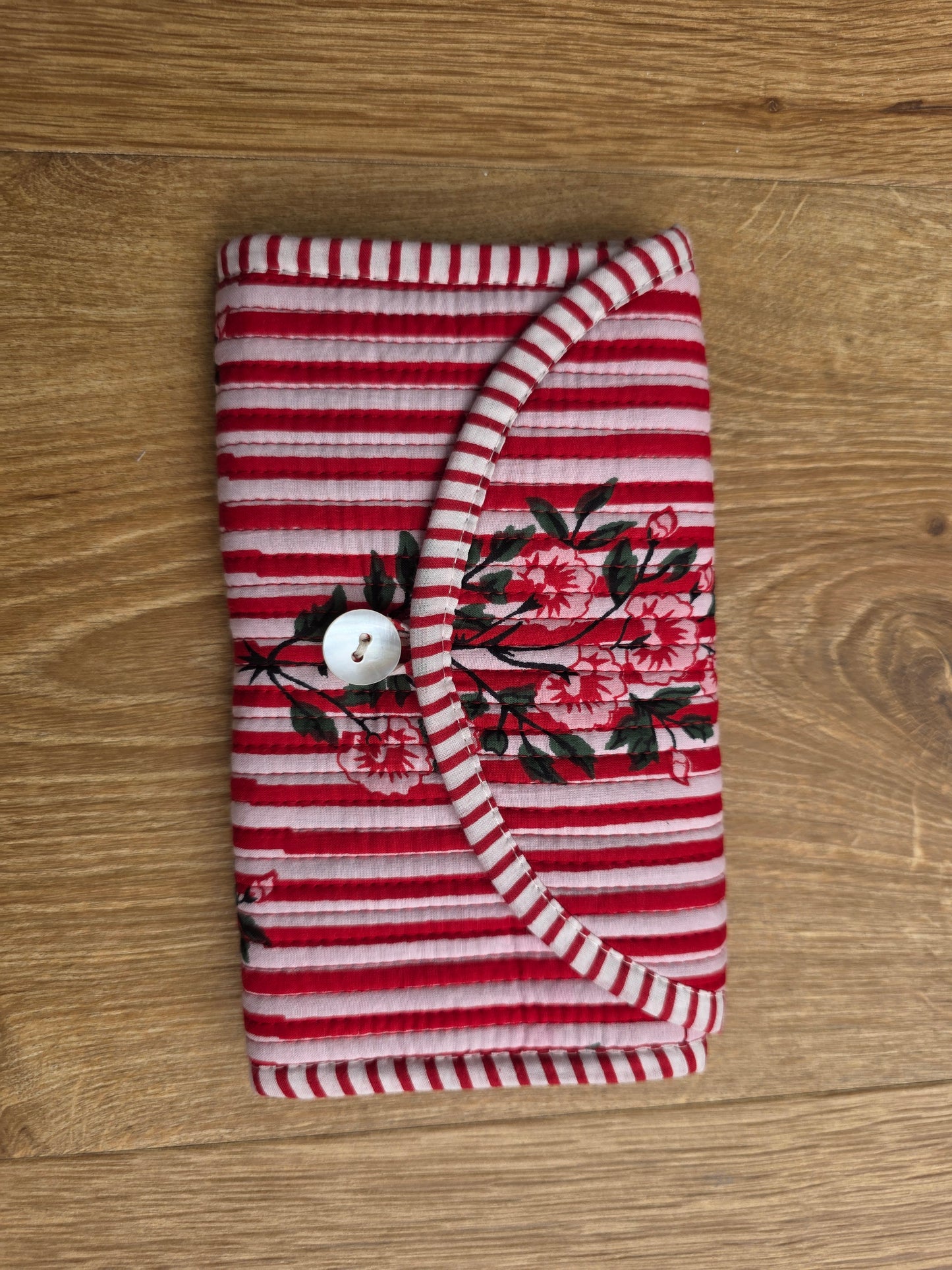 Jewellery Pouch - Red Stripe Floral