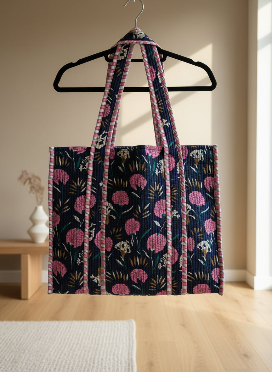 Navy Rose Open Tote - NEW SEASON