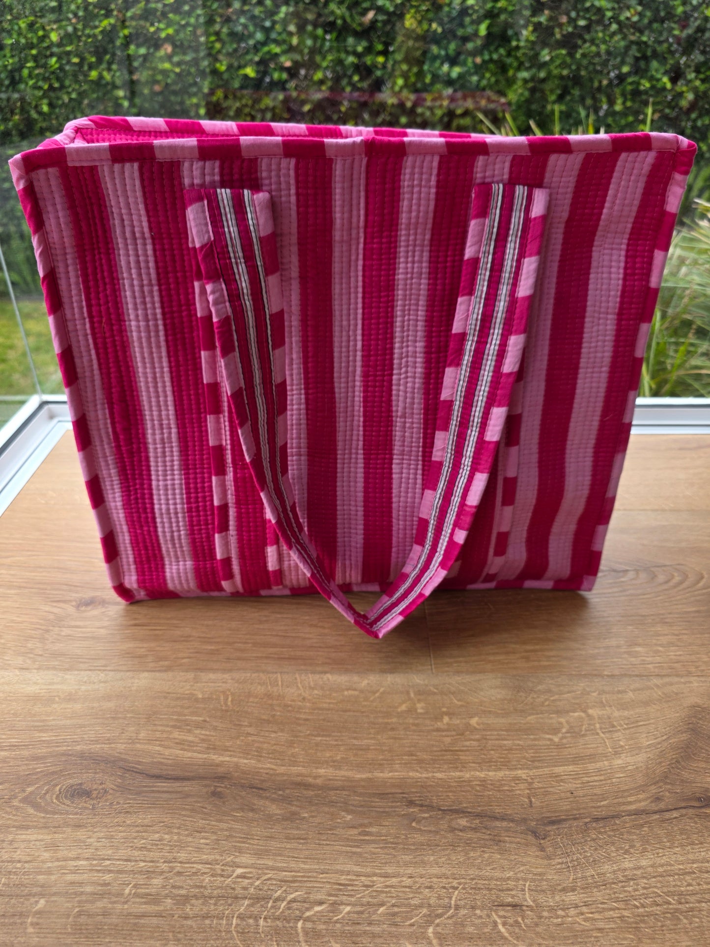 Pink Stripe Zipped Tote