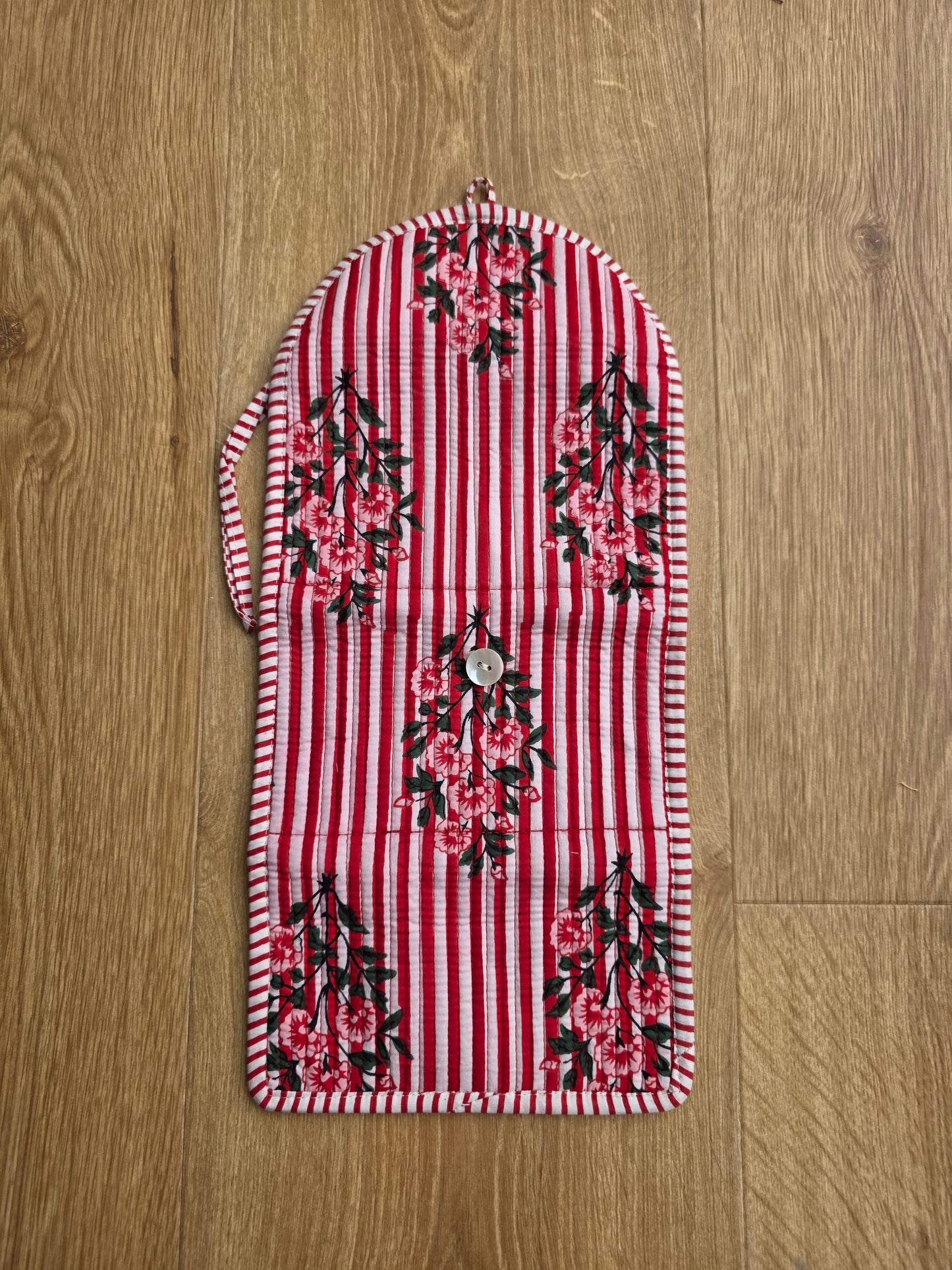 Jewellery Pouch - Red Stripe Floral