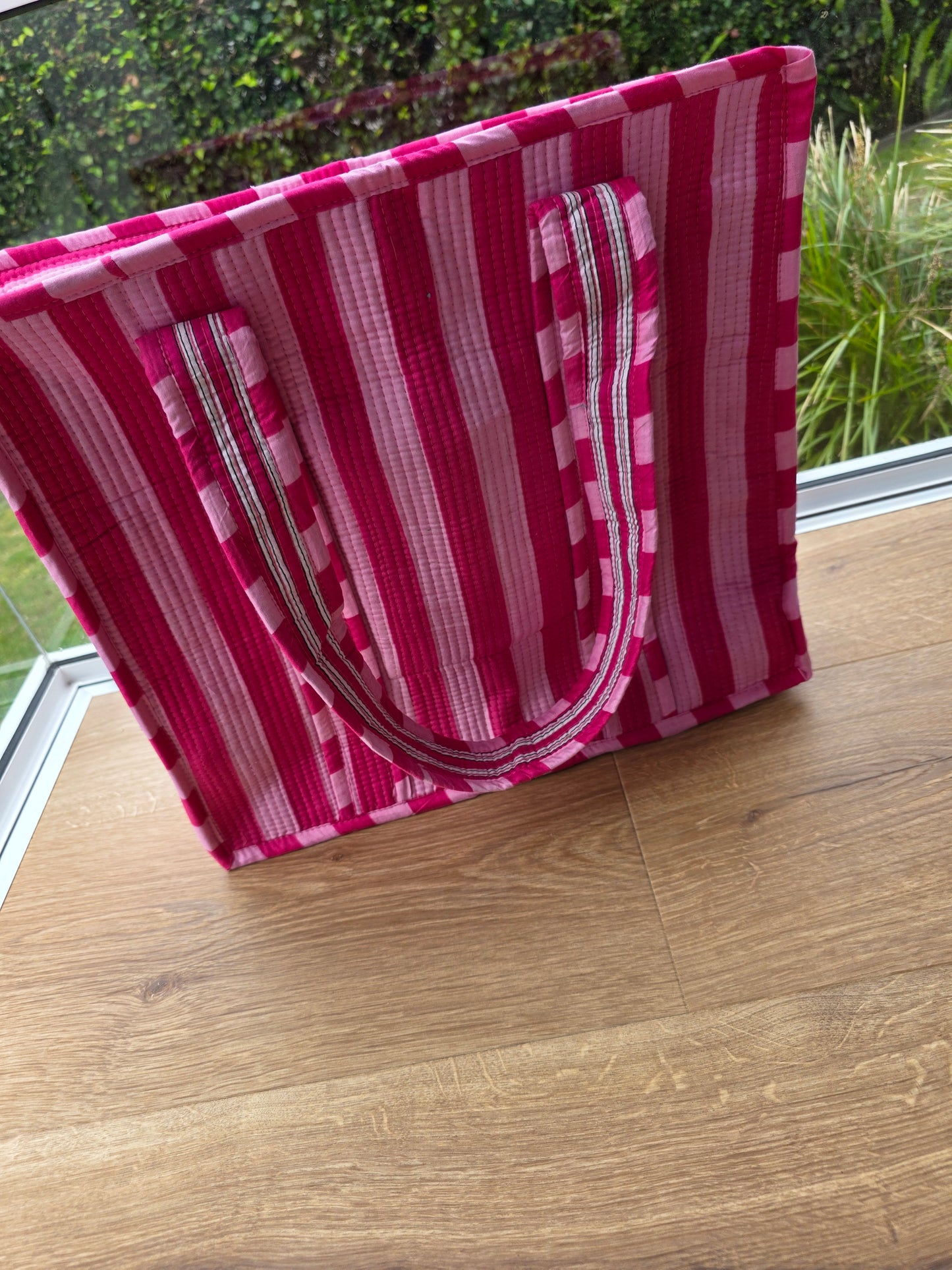 Pink Stripe Zipped Tote