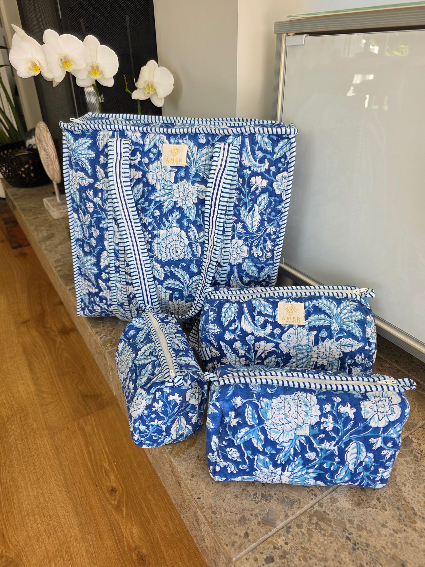 Floral Blue - Vanity Bag Set