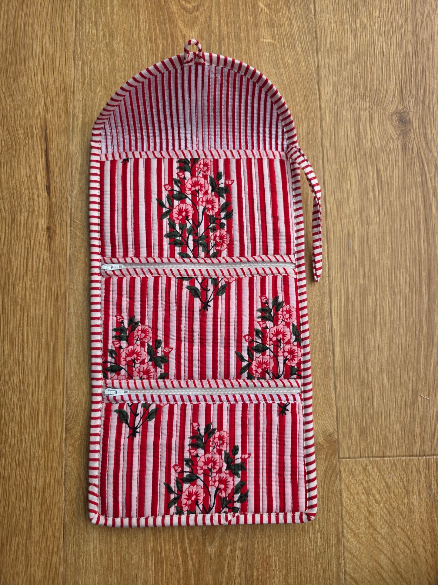 Jewellery Pouch - Red Stripe Floral