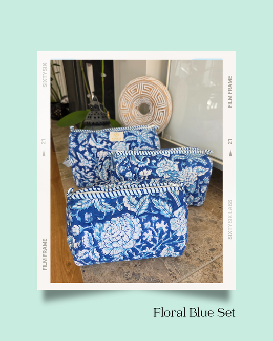 Floral Blue - Vanity Bag Set