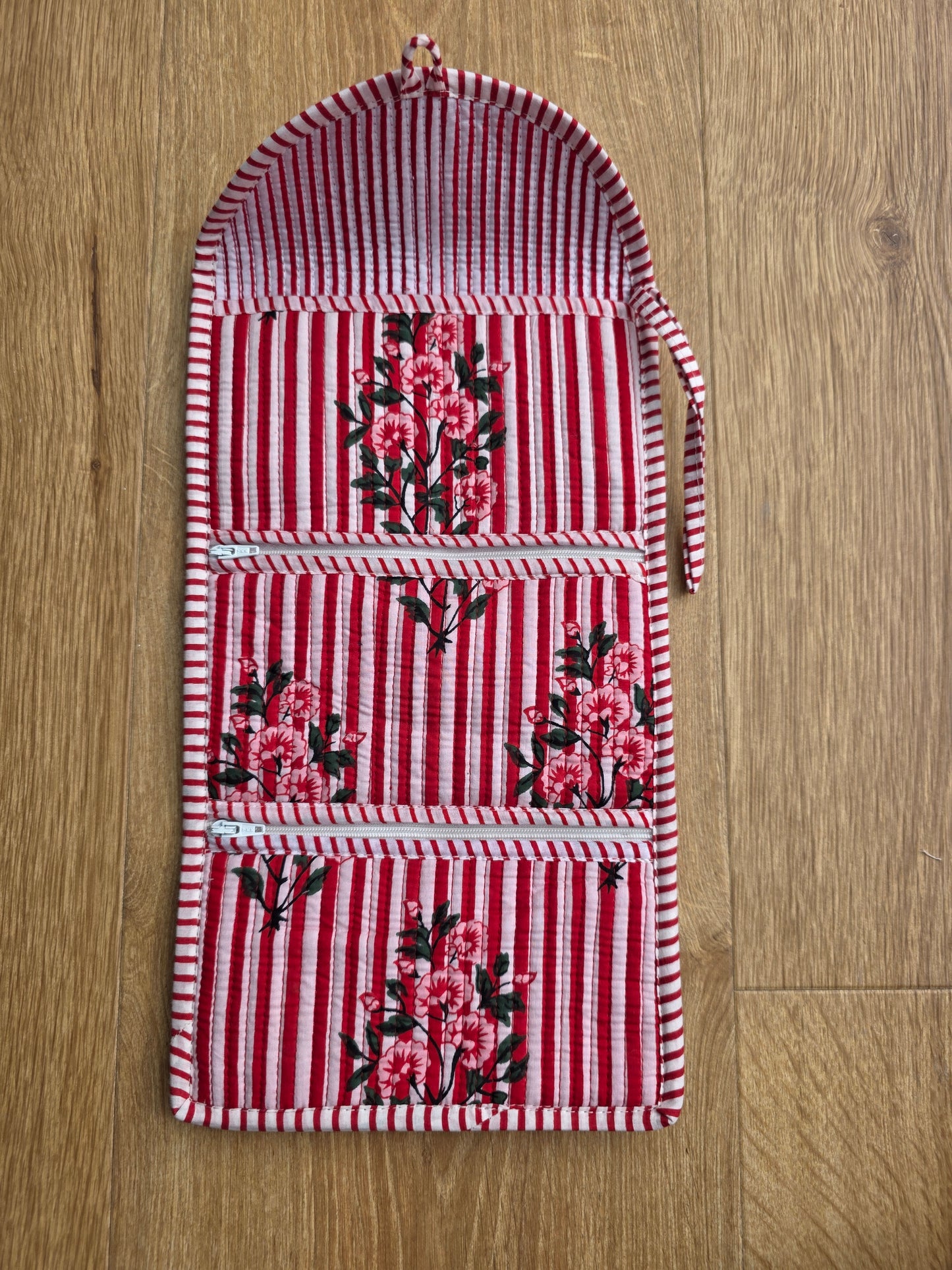 Jewellery Pouch - Red Stripe Floral