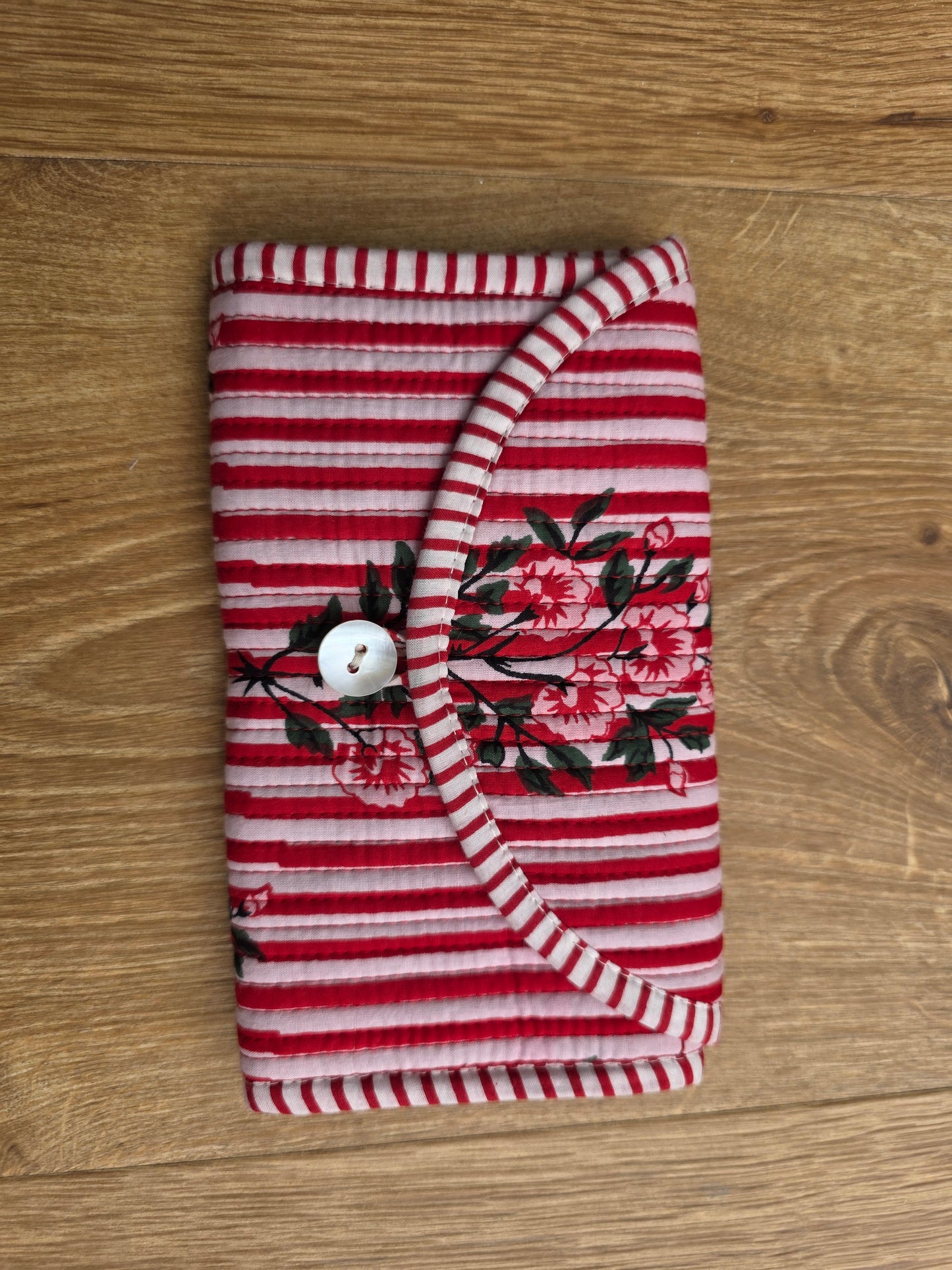 Jewellery Pouch - Red Stripe Floral