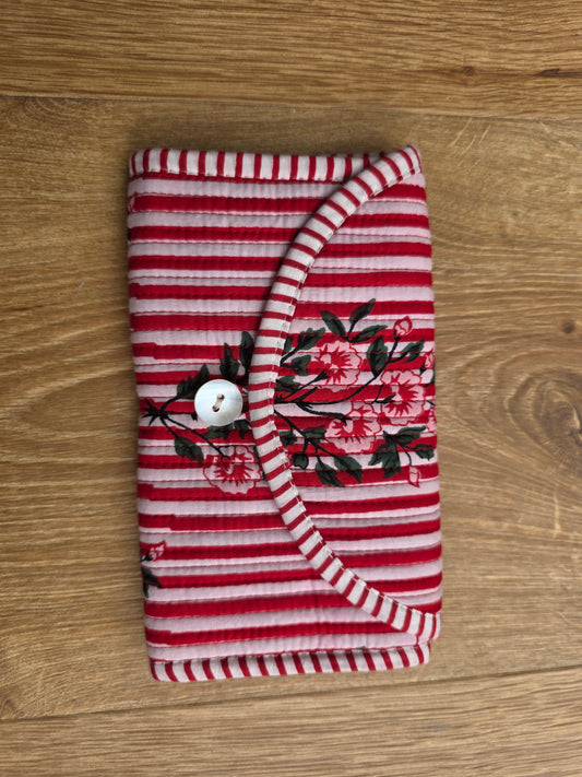 Jewellery Pouch - Red Stripe Floral