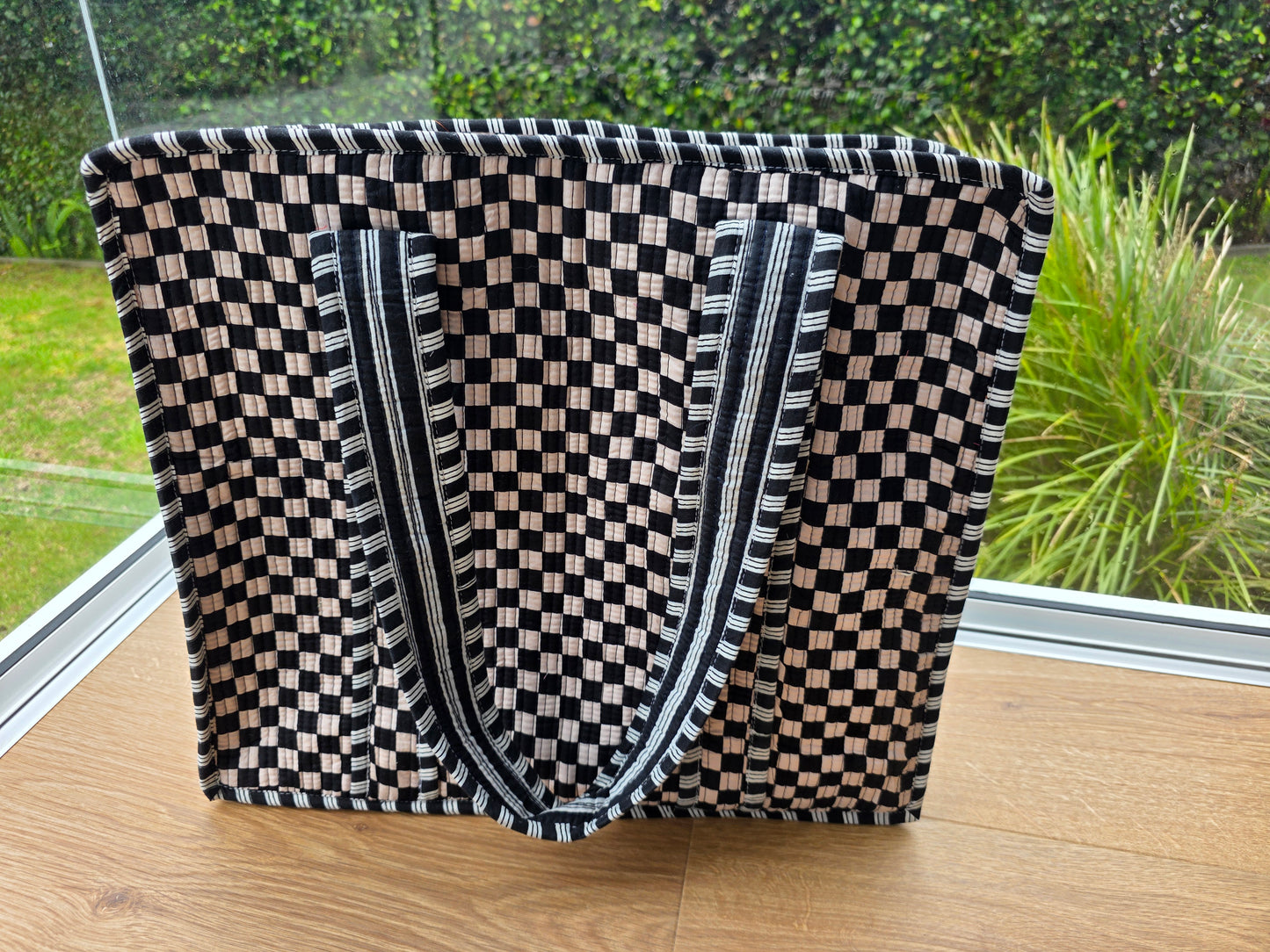 Black Checker Zipped Tote