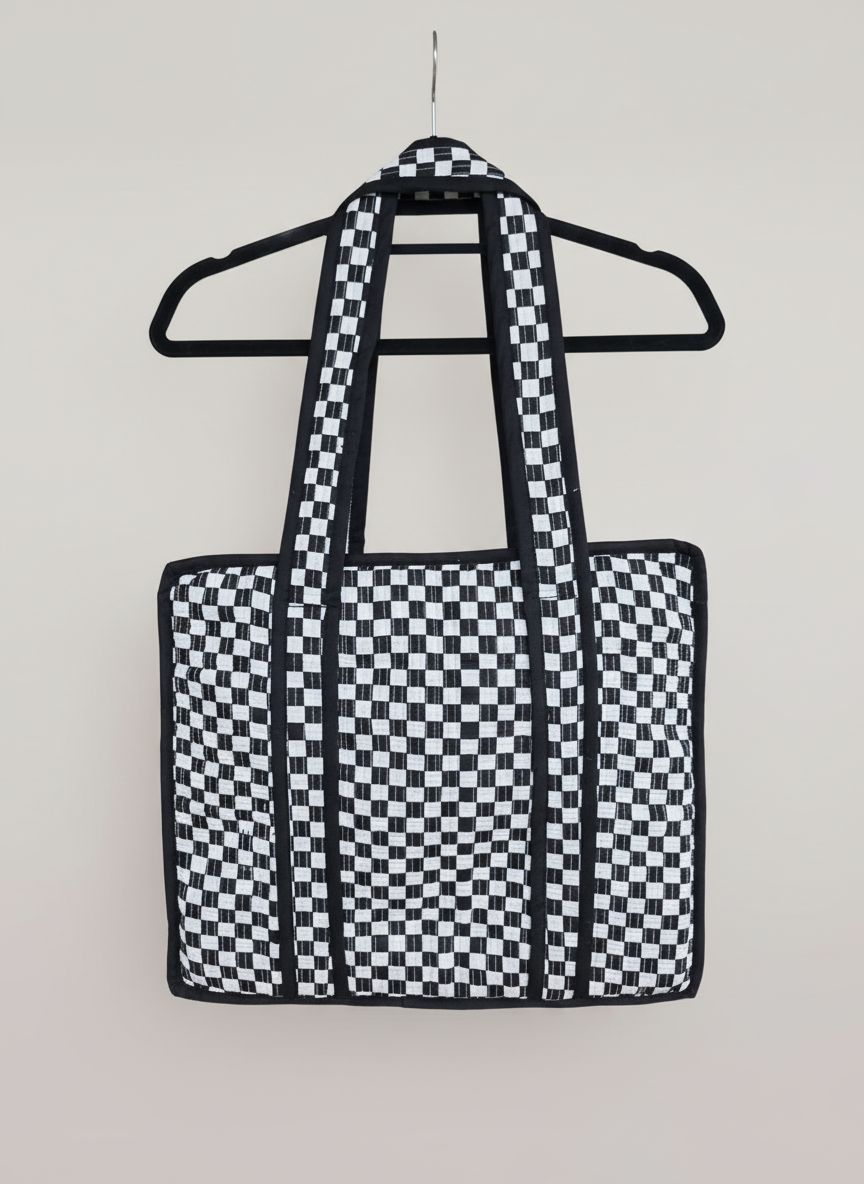 Black Checker Zipped Tote (Black Edge) - NEW SEASON