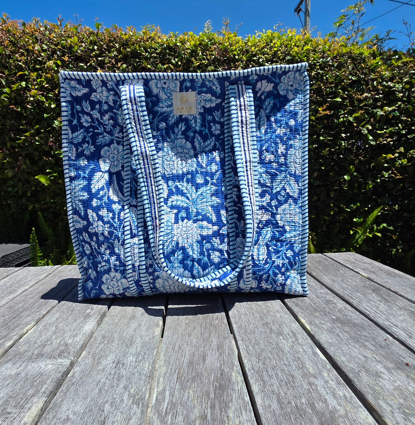 Floral Blue Midi Zipped Tote - NEW SEASON