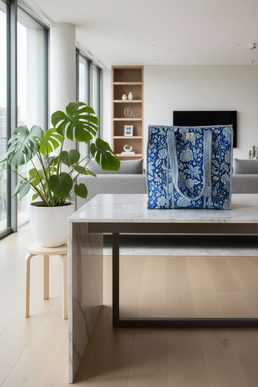 Floral Blue Midi Zipped Tote - NEW SEASON