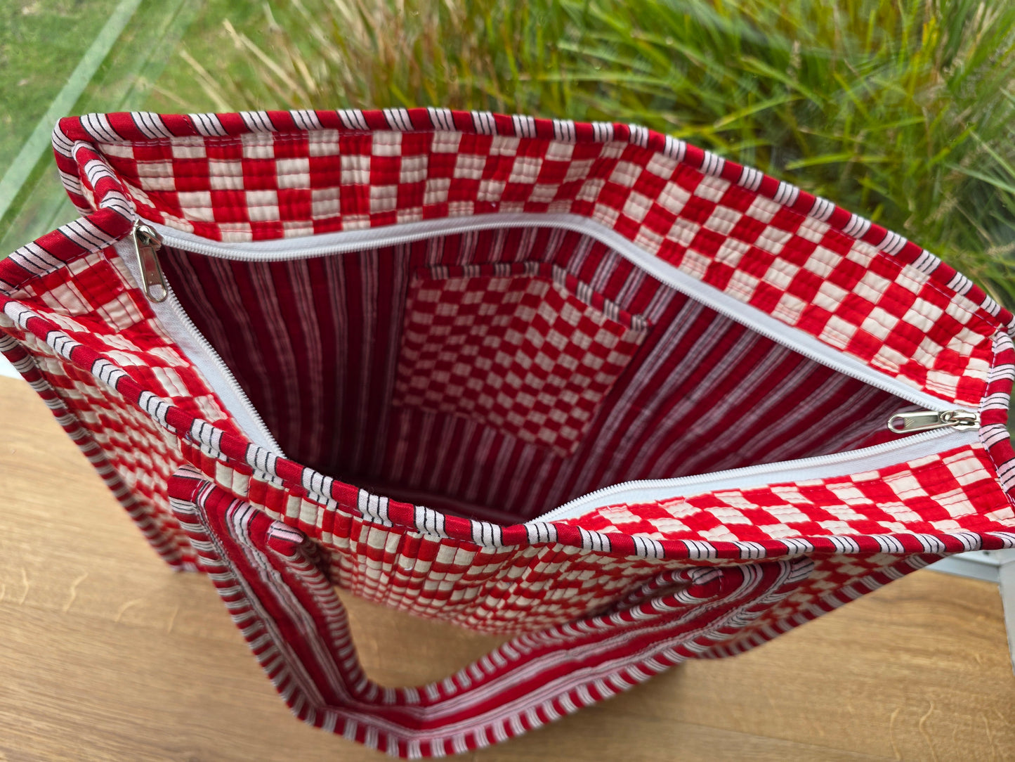 Red Checker Zipped Tote