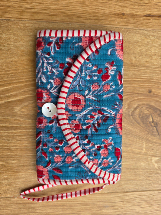 Jewellery Pouch - Mid Blue Floral