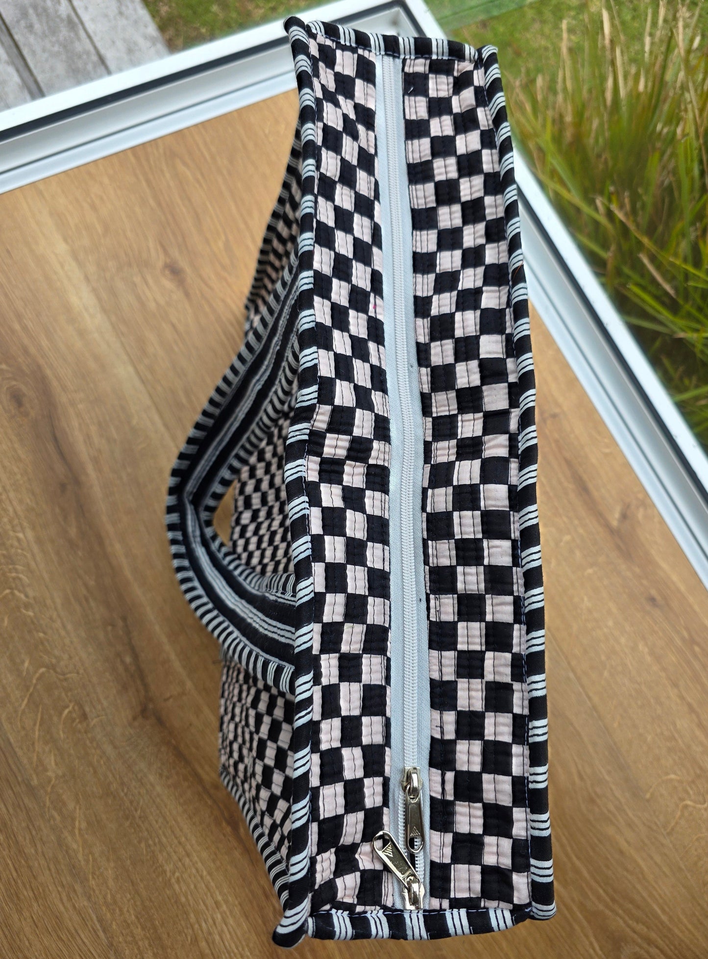 Black Checker Zipped Tote