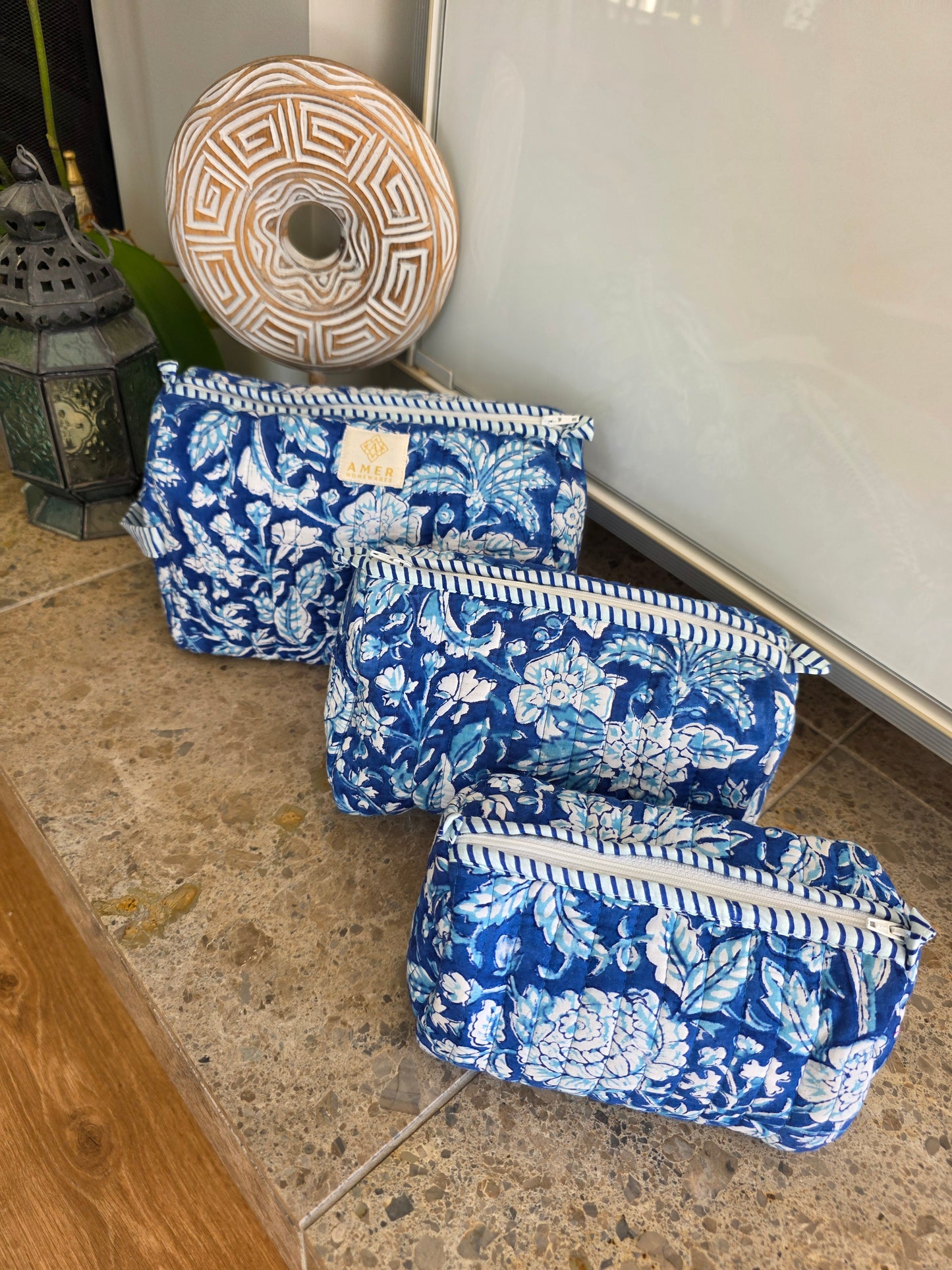 Floral Blue - Vanity Bag Set