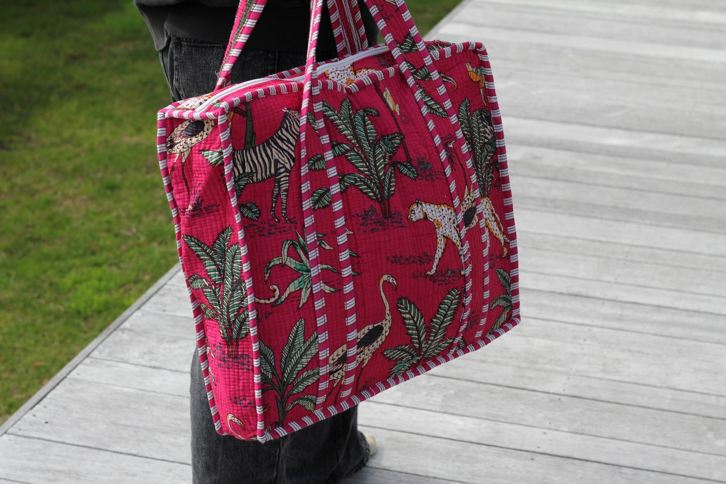 Jungle Pink - Zipped Tote Bag